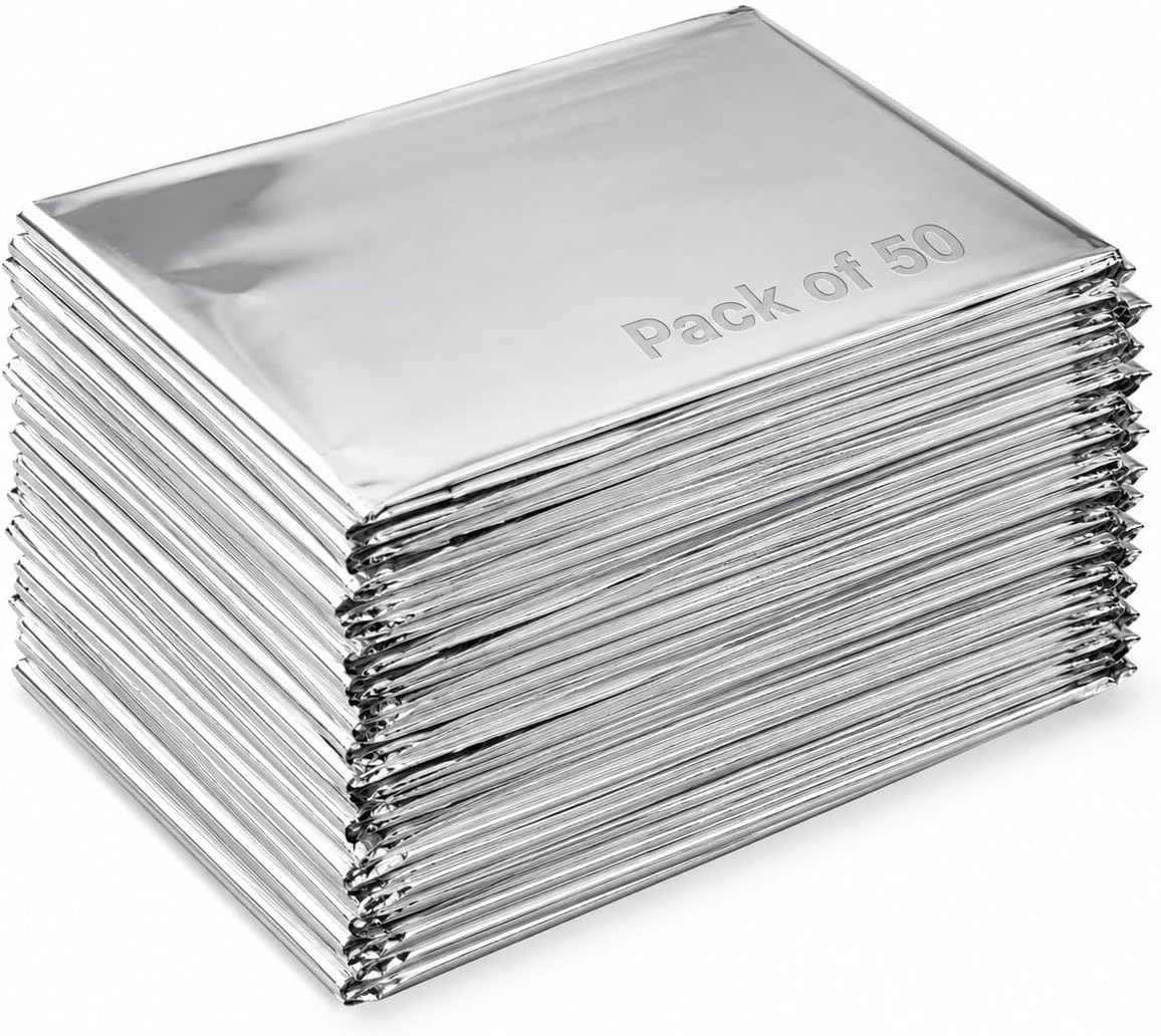 BH Lot of 50 Emergency Mylar Blankets - 84" x 52" | Mylar Emergency Blankets, Survival Foil Thermal Blankets for First Aid Kits, Camping, Hiking, Travel & Outdoor Preparedness