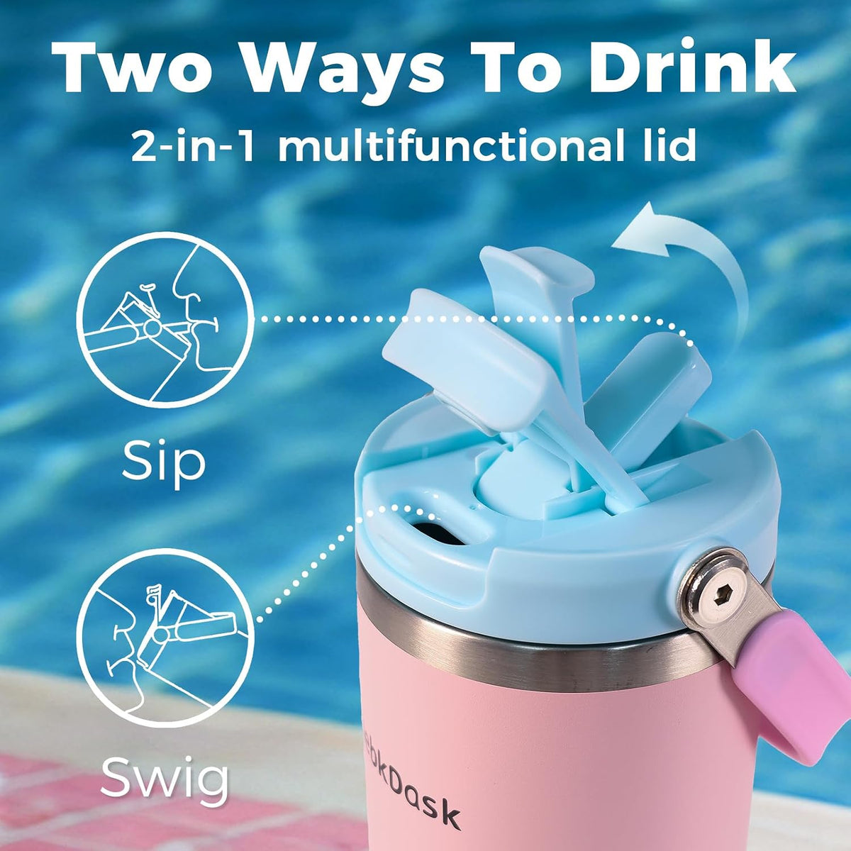 40 oz Insulated Stainless Steel Bottle with 2-in-1 Straw and Spout Lid, Water Bottle with Carry Handle Keep Cold 24H, Leak-Proof, Fits in Car Cup Holder, Travel, and School（Purple）