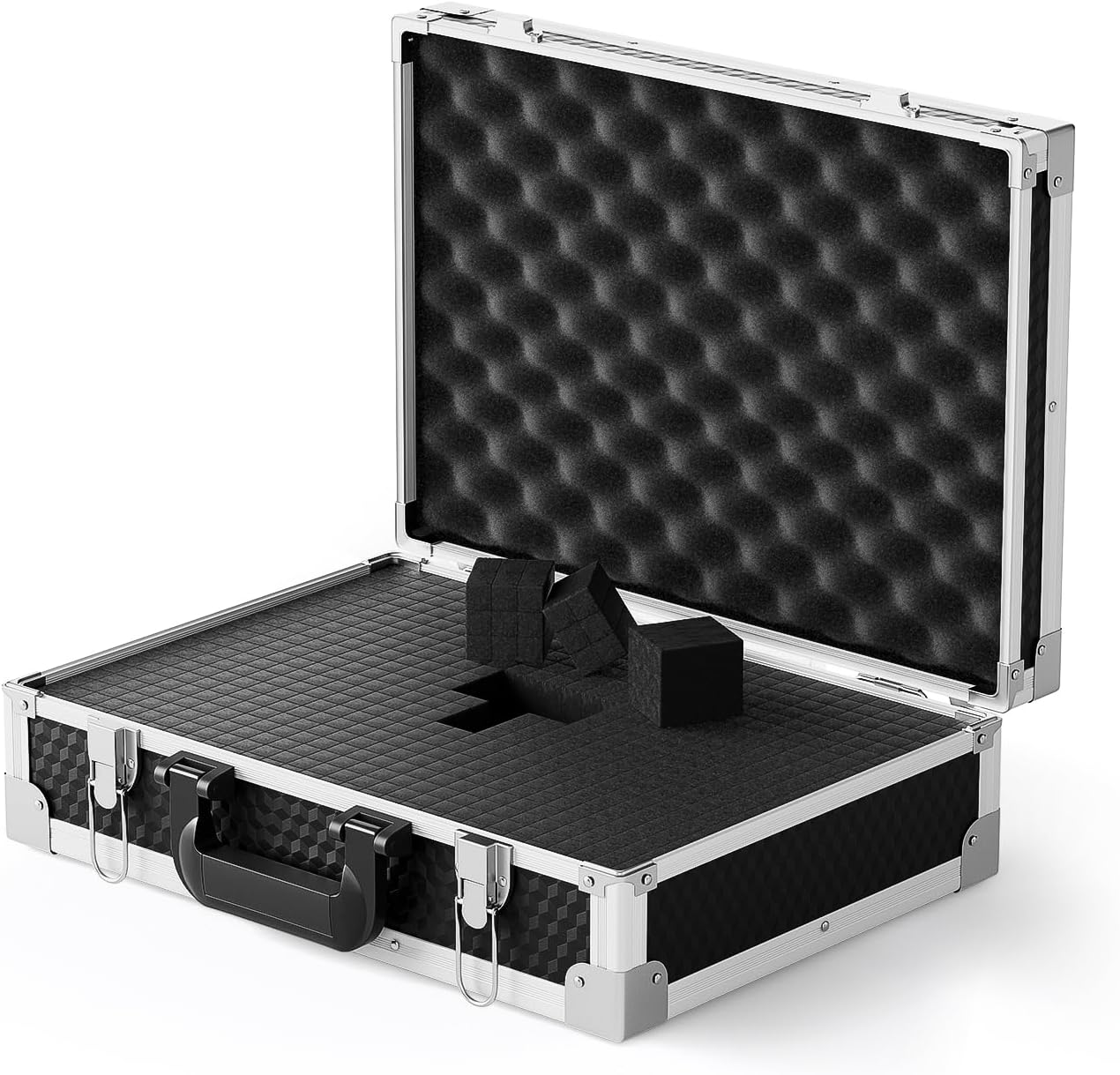 Phenyx Pro Aluminum Alloy Frame Carrying Case with One-layer Pre-Diced Pick and Pluck Foam, Ideal Single/Dual Wireless Mic Systems Transportation (Size Medium 17.1 x 12.6 x 4.1 In)