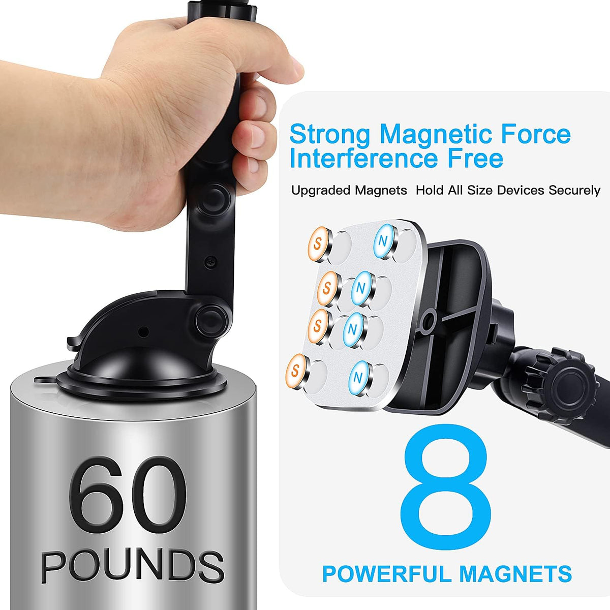 Magnetic Phone Car Mount, Universal Dashboard Windshield Car Phone Mount Holder with Upgraded 3.2" Suction Cup,8 Strong Magnets Compatible with iPhone 11 Pro X XS Max XR Galaxy Note10 S10 (B)