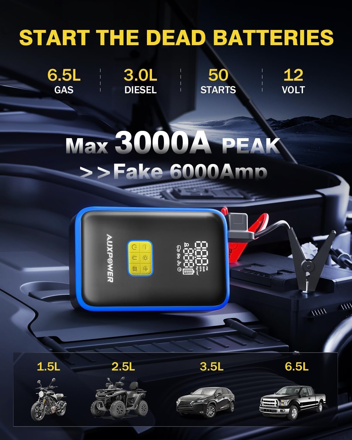 Auxpower 3000A Portable Car Jump Starter with 150PSI Tire Inflator