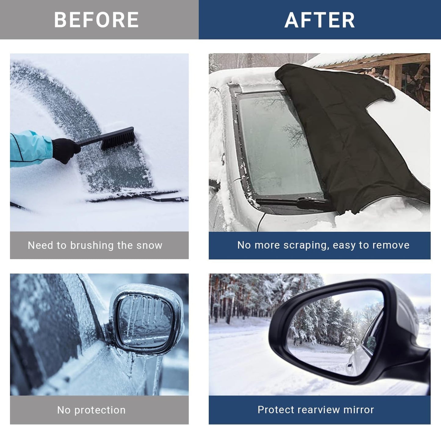 Windshield Cover for Ice and Snow, Car Windshield Snow Cover, Thicken Windshield Frost Cover Waterproof Windshield Snow Ice Cover with Side Mirrors Cover for Most SUVs Trucks (74"x 47")