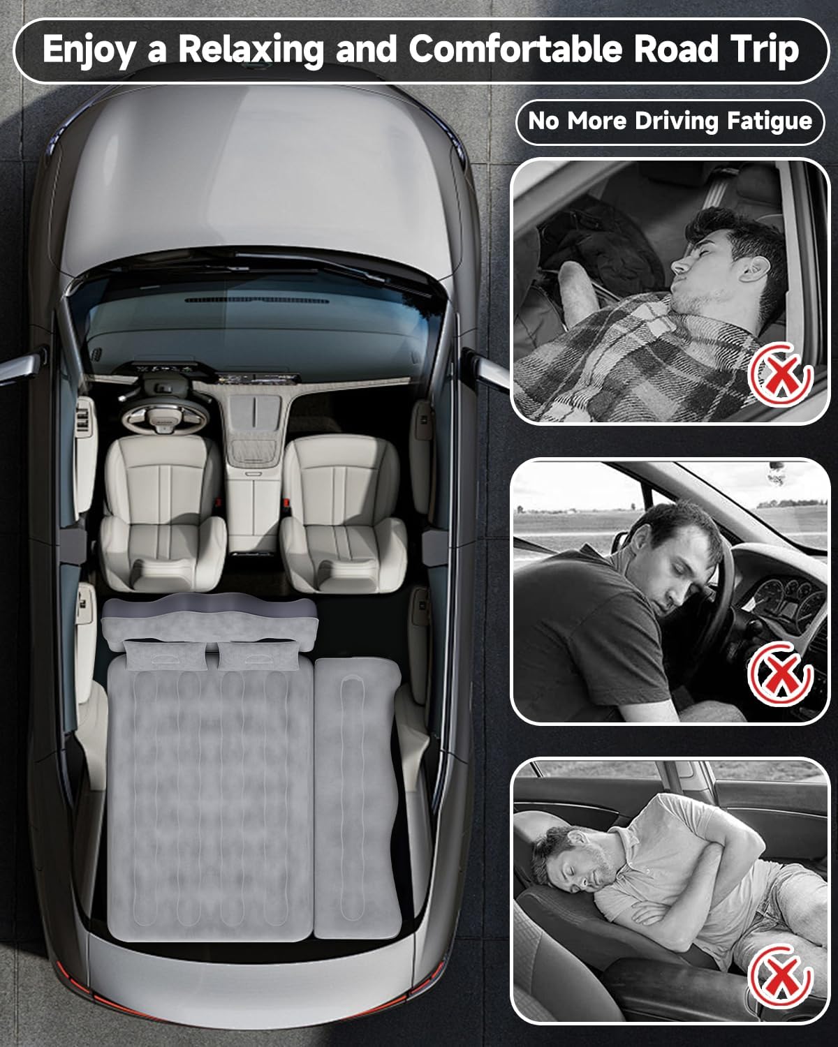 Umbrauto Truck Air Mattress Back Seat| Inflatable Car Camping Mattress Bed for Back Seat, SUV Blow Up Rear Seat Sleeping AirBed for Van Travel with Pump & Pillows