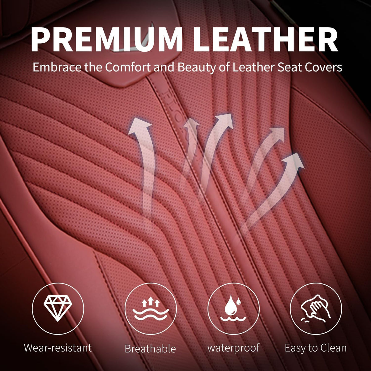 FLORICH Leather Car Seat Covers Luxury Front Car Seat Cover Automotive Car Seat Covers Waterproof Car Seat Protector Cushion Universal Fit for Most Cars Trucks SUV, Red