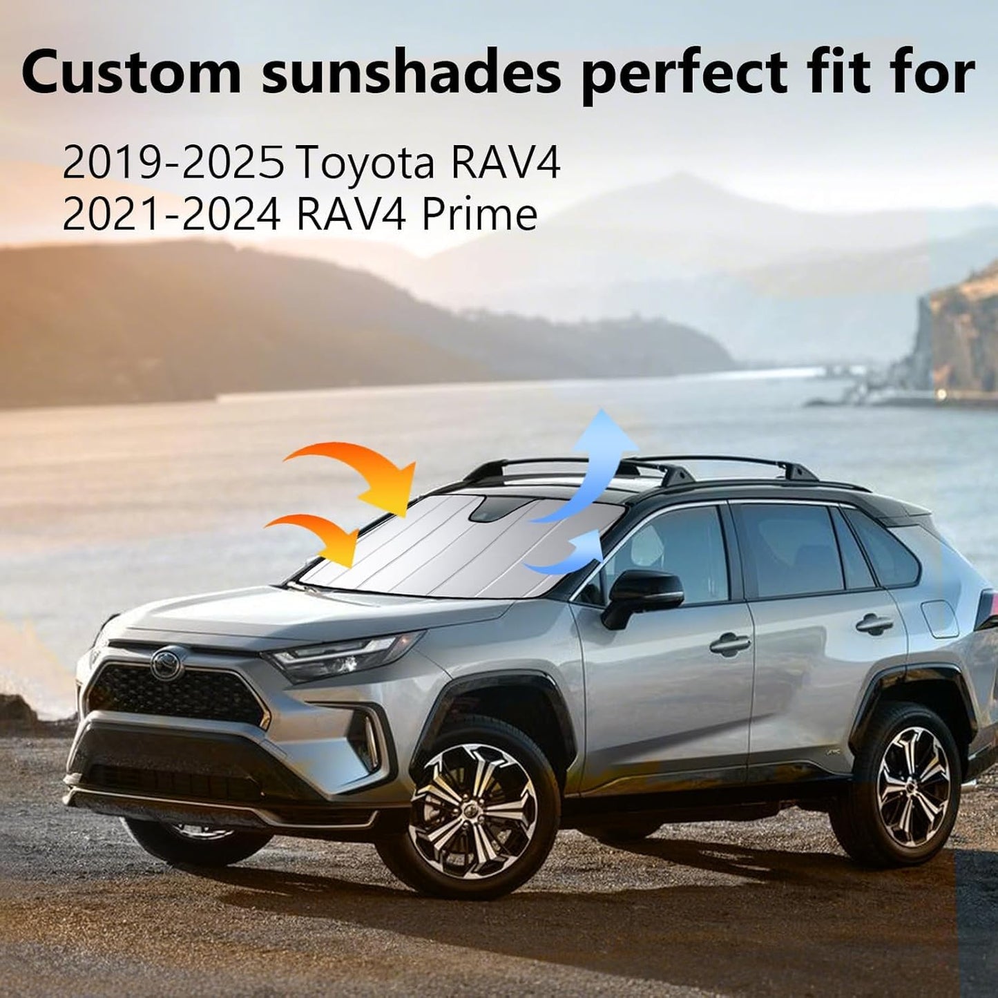 2019-2025 RAV4 Windshield Sun Shade Compatible for Toyota Rav4 LE,XLE,XSE Hybrid, 2021-2024 RAV4 Prime Custom-fit Foldable Sun Visor Window Sunshade with Storage Bag