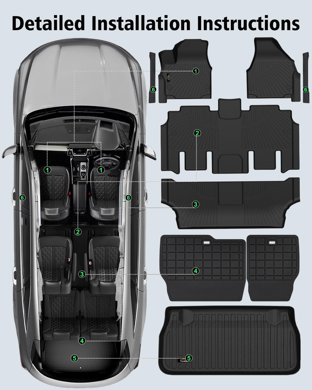 Floor Mats & Cargo Liner & Backrest Mat for Chrysler Pacifica 2017-2026 Gas
