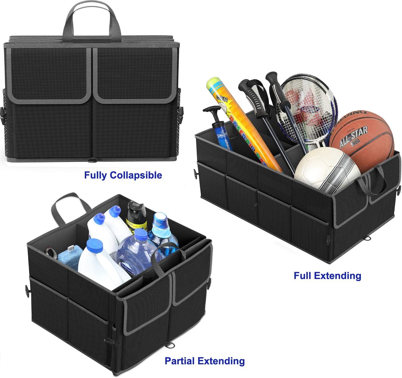 EPAuto Foldable Car Trunk Organizer, 3-Compartment with Removable Divider, Black