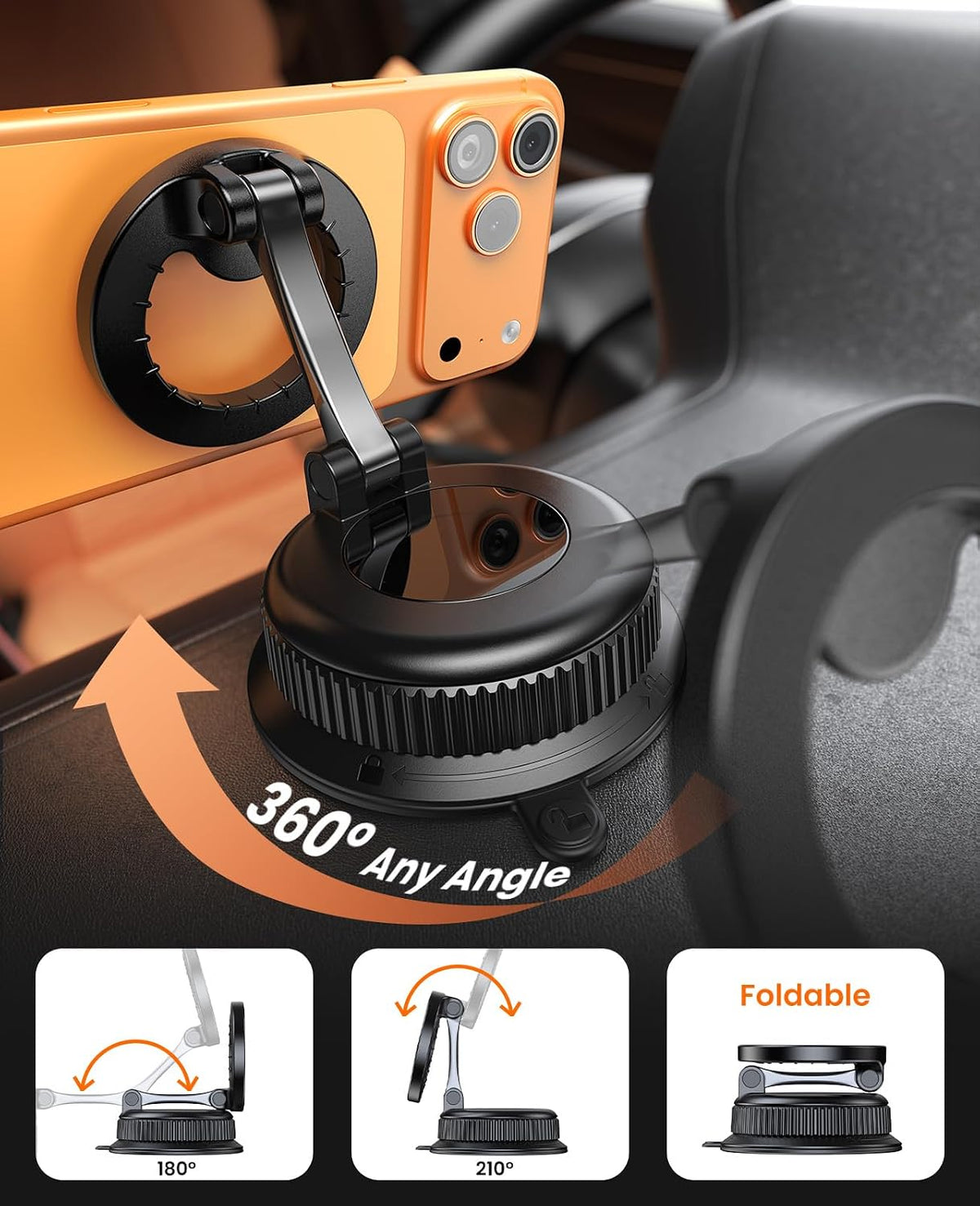 Magnetic Car Phone Holder for Dashboard, MagSafe Car Mount, Nano Gel Suction Car Phone Mount, Foldable Automotive Dashboard Phone Holder, 360° Rotatable for iPhone 17 16 15 14 13 12 Series