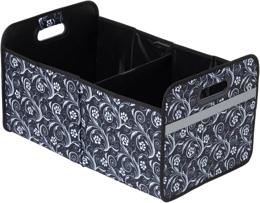 GreaterGood Paws Car Trunk Organizer Foldable Storage Bin with Handles Non Slip Base Pet Gear Travel Tote for SUV Truck (Flourish Paws)