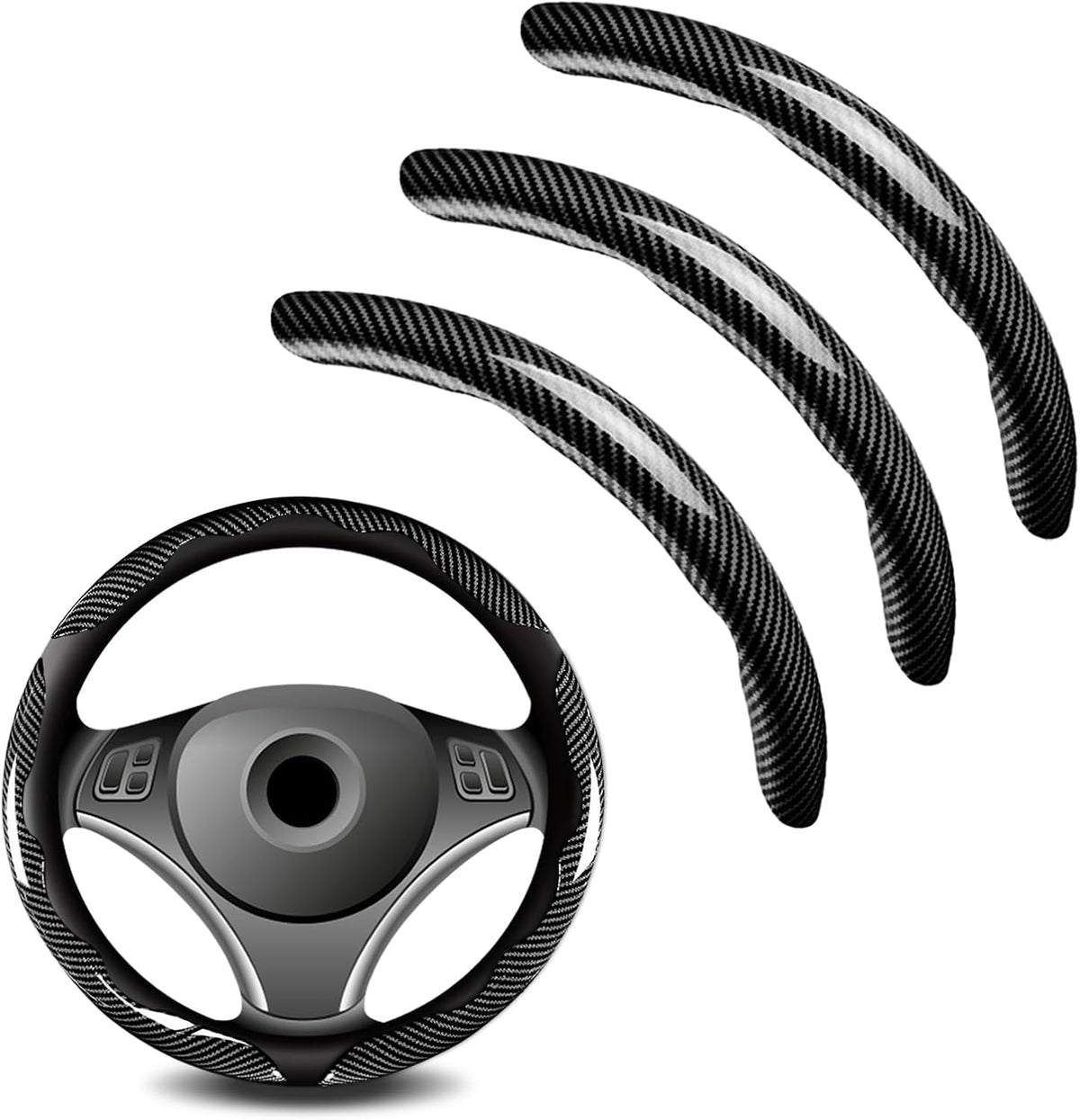 3pcs Universal Carbon Fiber Steering Wheel Cover - Anti-Slip & Segmented Design, Universal 99% Durable Steering Wheel Protector for Men and Women, Car Interior Accessory (Black)