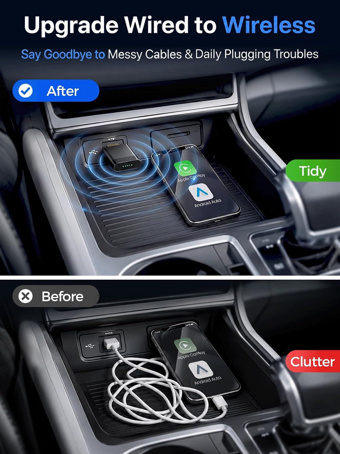 Wireless CarPlay Adapter for Apple iPhone & Android Auto USB Car Dongle