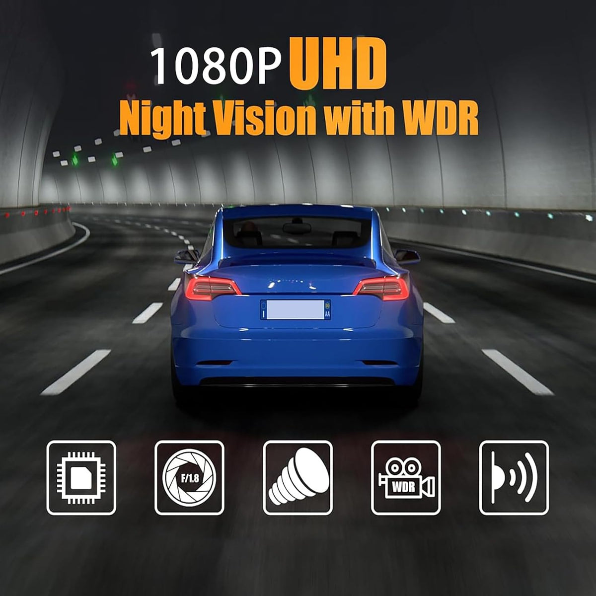 3 Channel Dash Cam Front and Rear with 64G SD Card