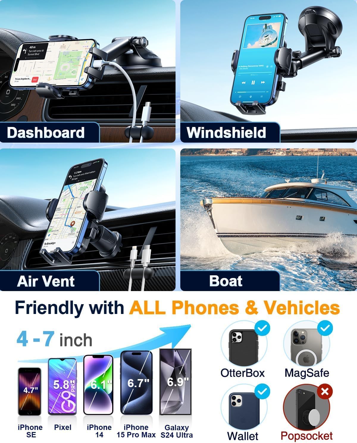 YRU True Military-Grade 360°Rotation Suction 2026 Ultimate Car Phone Holder