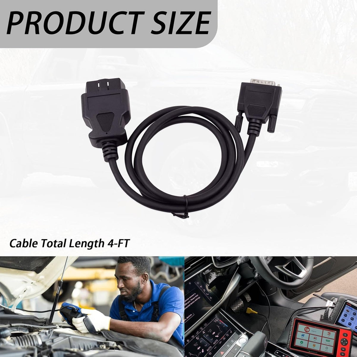 XTPTFABS 16Pin OBD2 Cable,to 15-Pin Male Adapter Cables,4FT/1.2M,Plug&Play