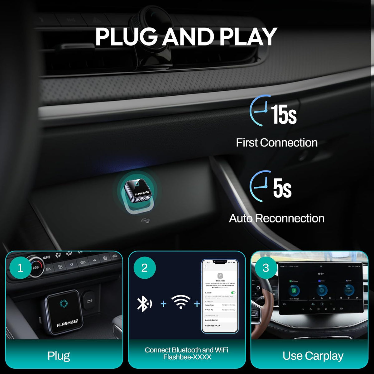 2026 [2-in-1] Latest Wireless CarPlay & Android Auto Adapter, Converts Wired to Wireless, Fast Auto-Reconnect, Dual-Band 5GHz WiFi + Bluetooth 5.3, USB-A & USB-C Compatible, Mini Design