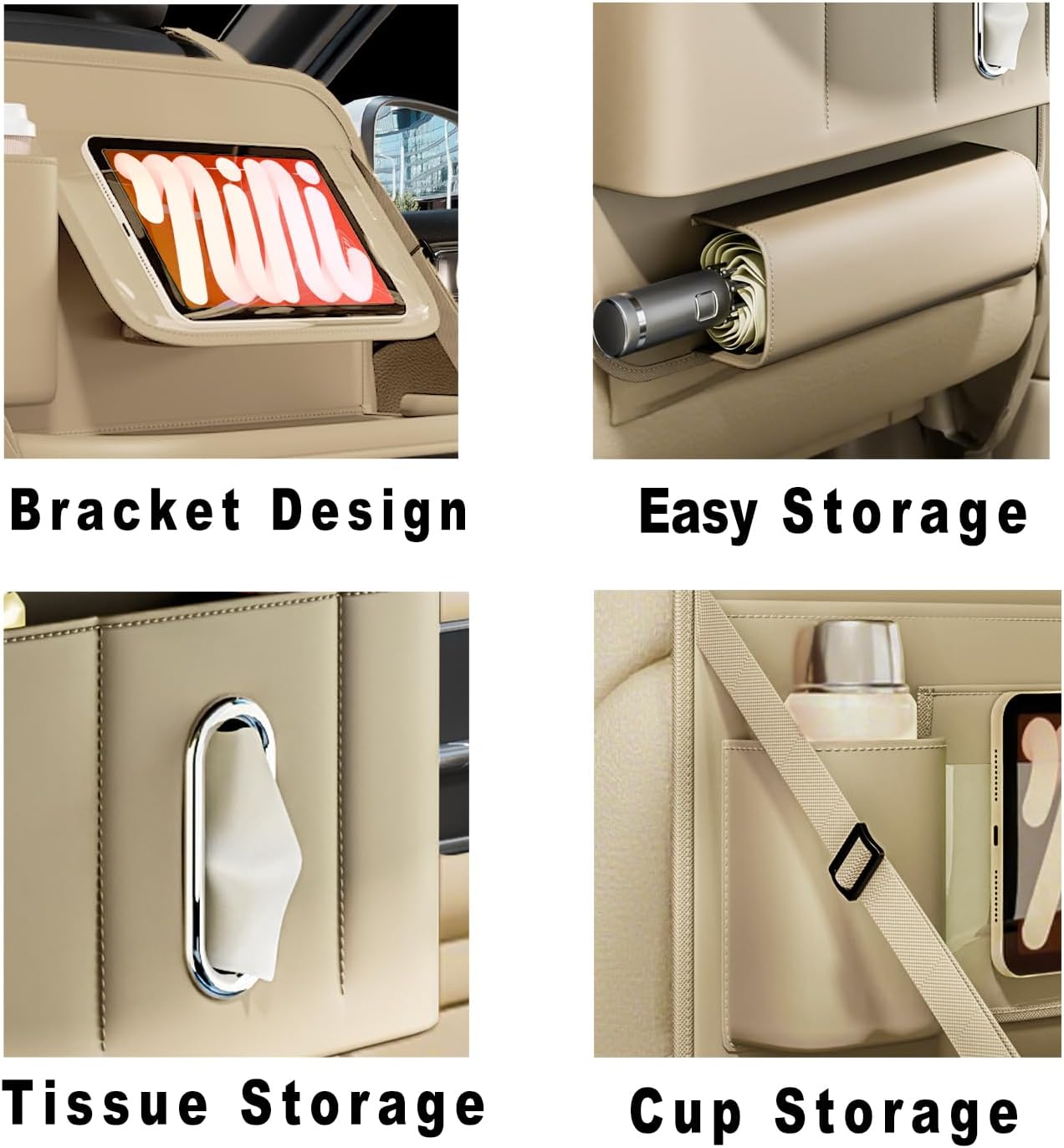 XDV Car Seat Organizers,Multi-functional Back Seat Protectors, Storage Pouches, Child kicking prevention and Tray Holders (for Cars, Kids, Seat Back and Rear Seats) (Beige, 1 Pcs)