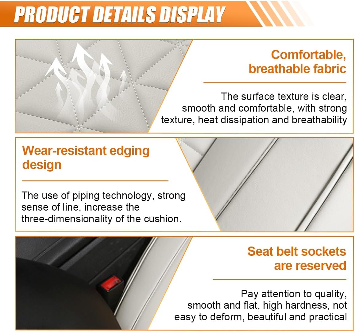 Luxury Faux Leather Car Seat Cover, Car Seats Cushion, Grey | Anti-Slip Waterproof Universal Front Bottom Seat Protector with Storage Pocket for Sedans, SUVs, Trucks, Triangular Pattern