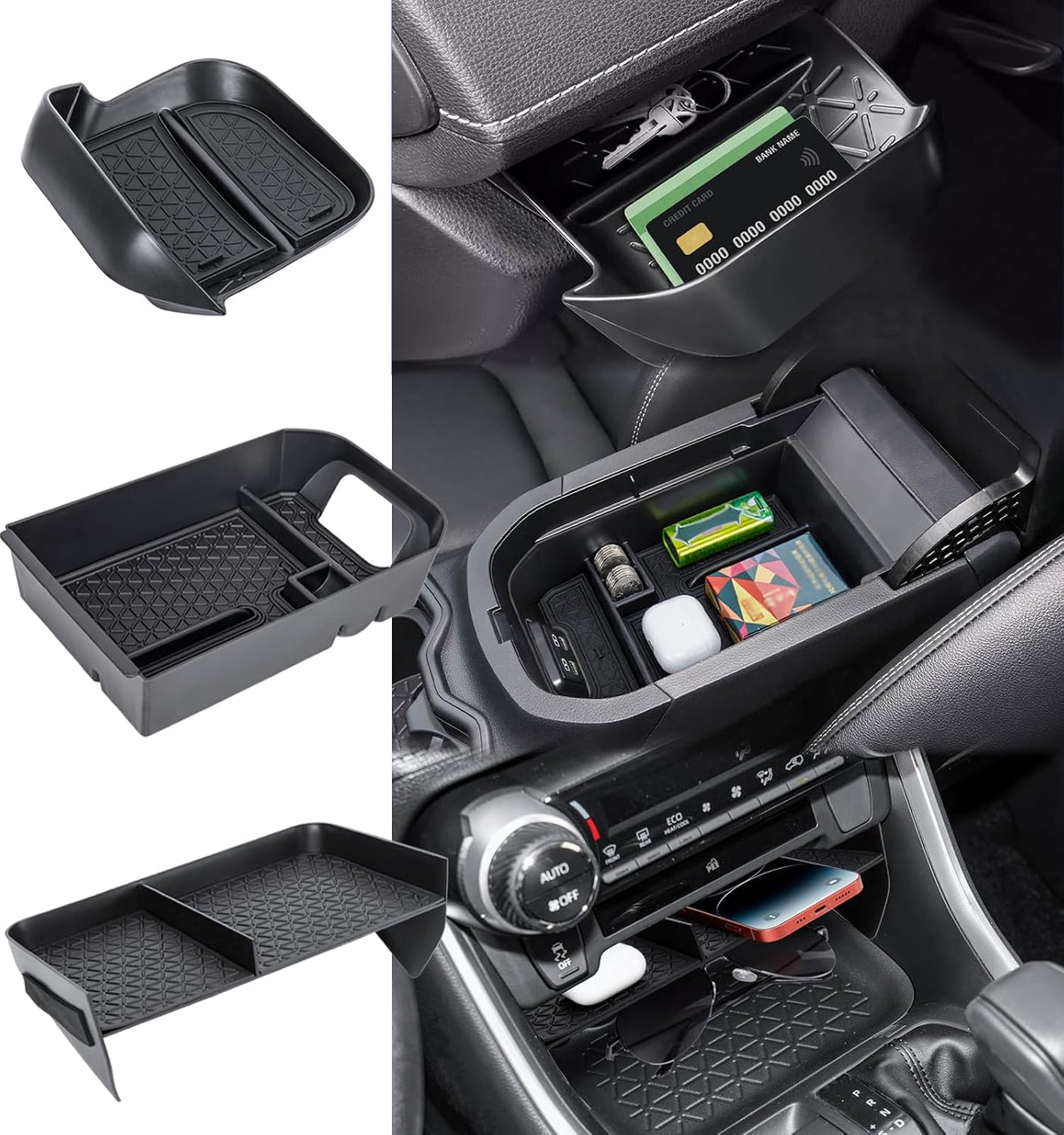 3PCS Center Console Organizer for 2019-2025 Toyota RAV4 Accessories