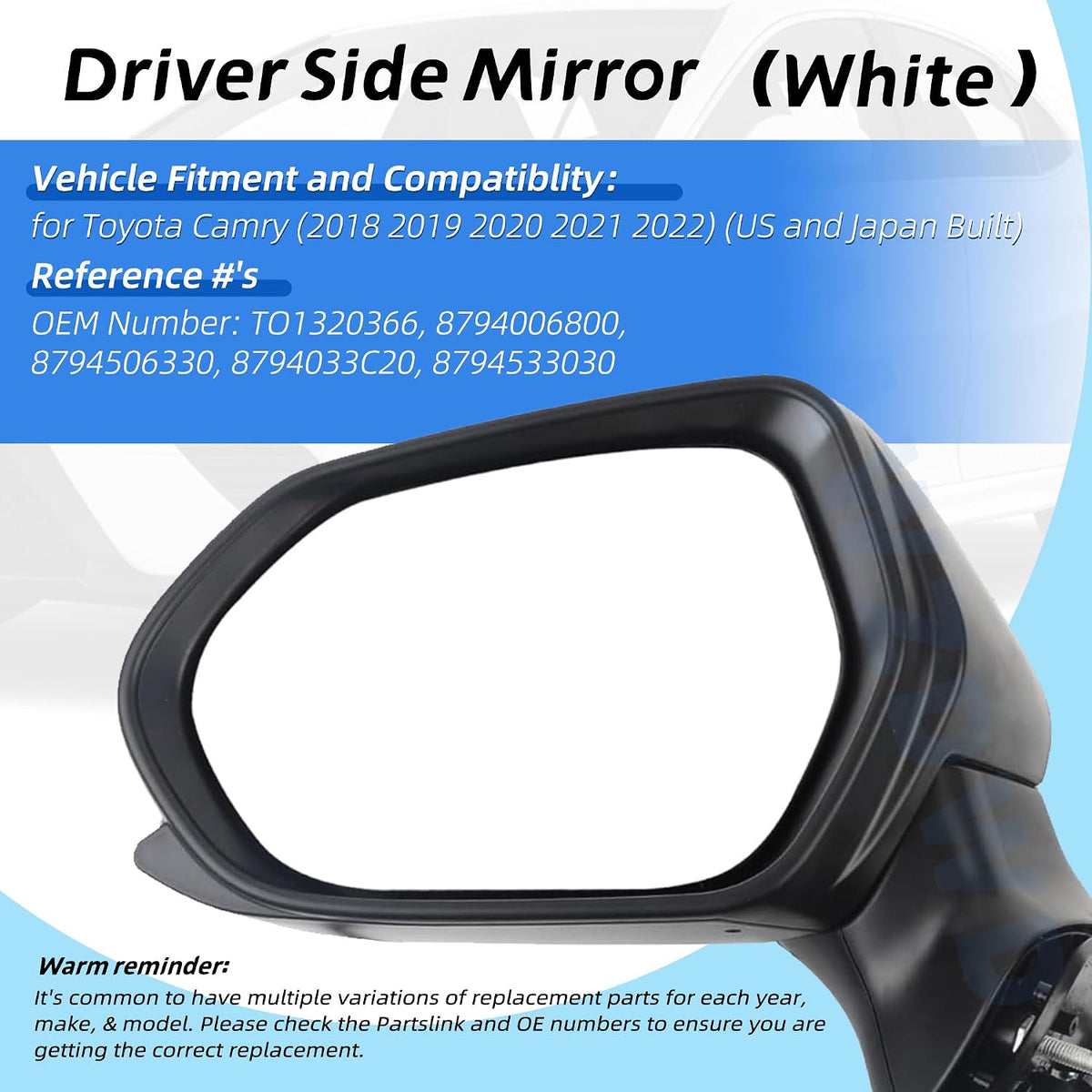 3Pin For Toyota Camry Passenger Side Mirror 2018-2022#TO1321366 87910-06800