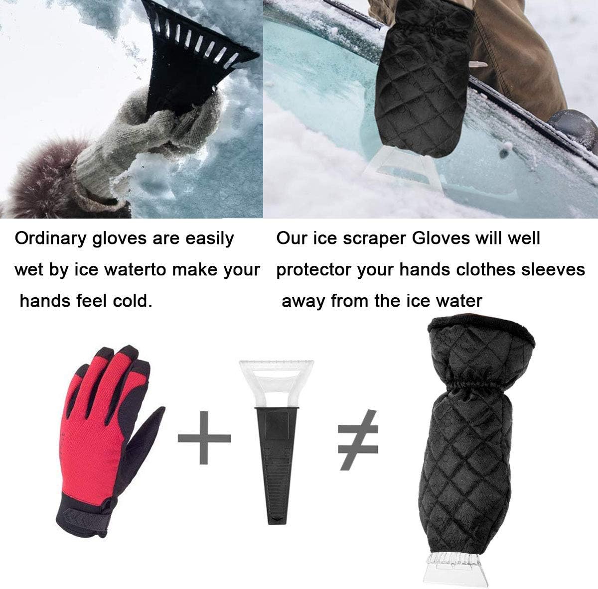 traderplus Waterproof Ice Scraper Mitten Snow Remover Glove with Lined of Thick Fleece for Car Windshield
