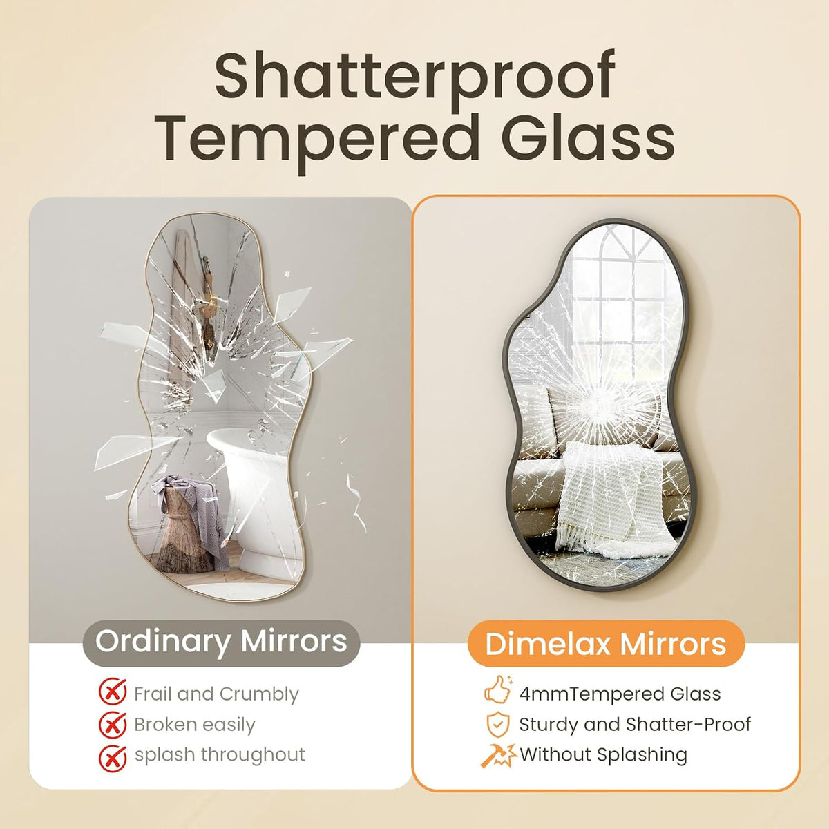 20”x 36” Irregular Wall Mirror, Asymmetrical Bathroom Vanity Mirror