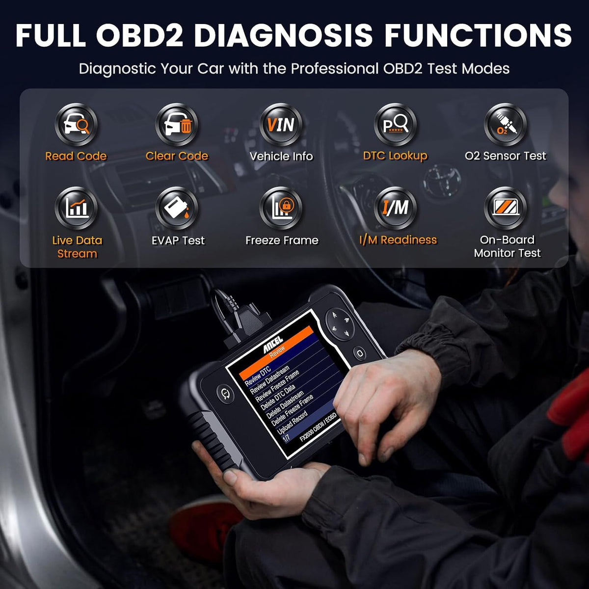 ANCEL FX2000 Plus OBD2 Scanner, ABS SRS Scan Tool with Protective Bag