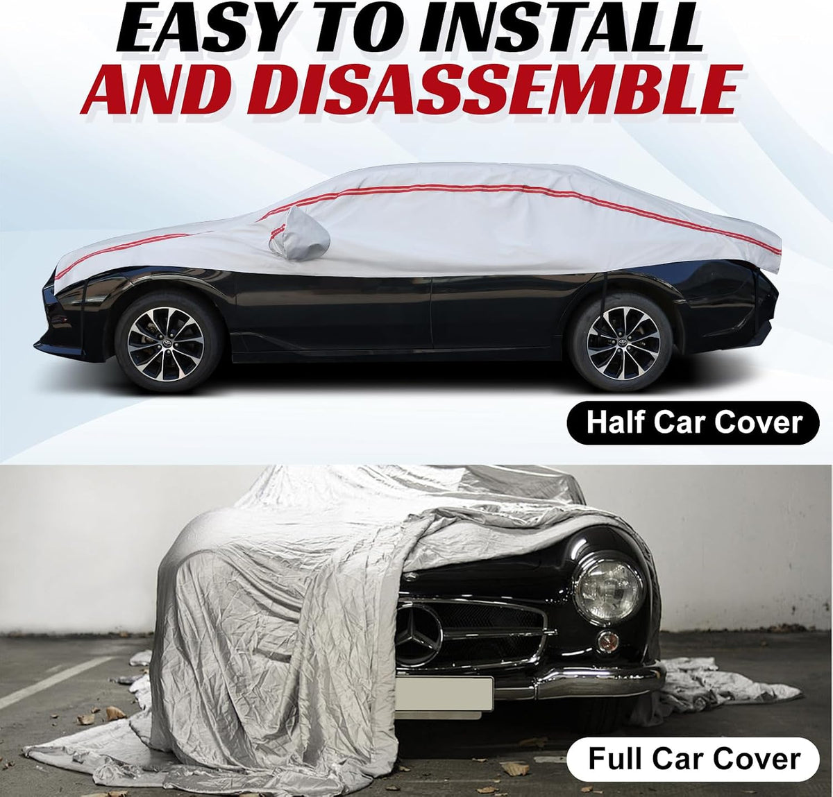 Half Car Cover for Snow, Windshield Cover for Ice and Snow with Cotton Liner, Hail Protector Car Cover Waterproof All Weather for Snow, Sun, Rain, Dust, UV Protection Fit SUV M