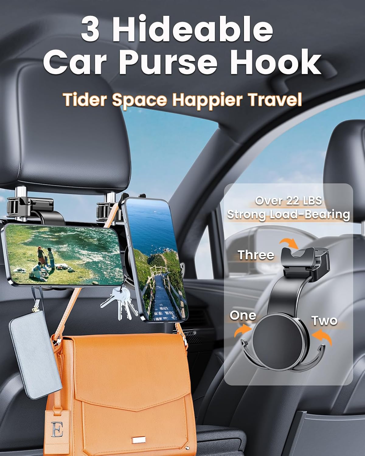 Magsafe Phone Holder for Backseat with 3 Hidden Storage Hooks