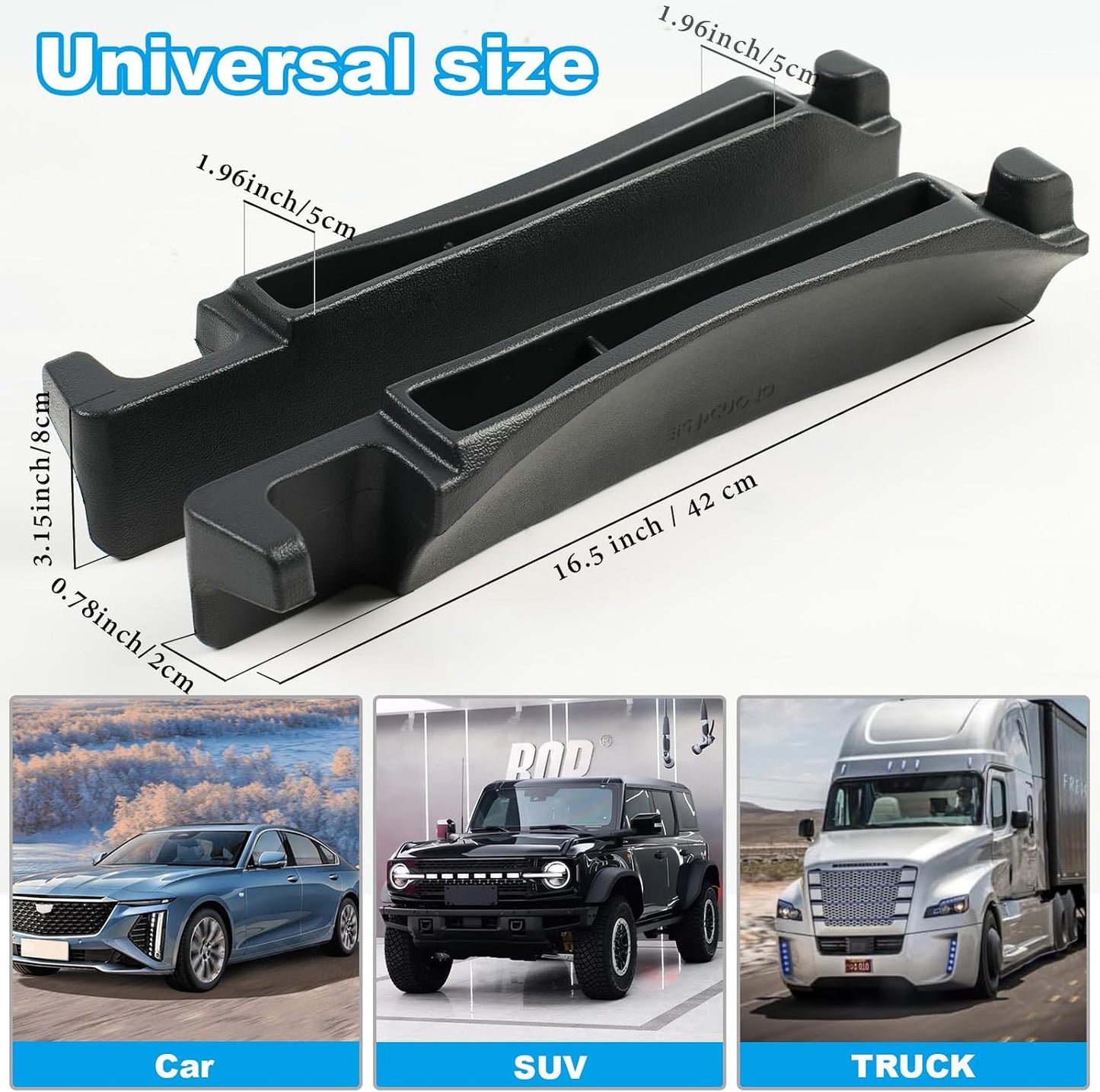 Car Seat Gap Filler with Drop Prevention & Storage Hook - Between Seats Console Organizer for SUV Truck - Car Accessories - Set of2 (Black)