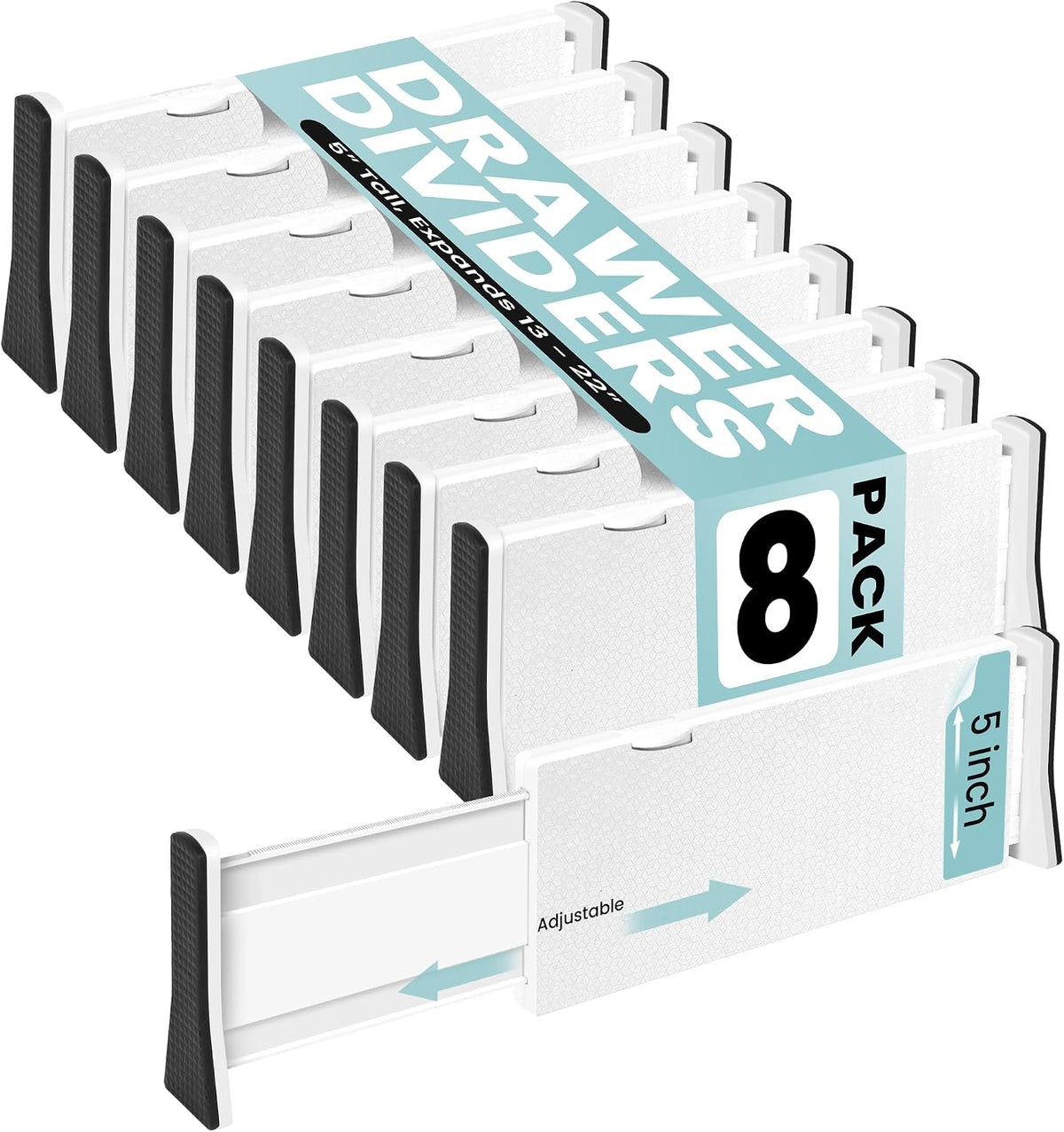 RAPTUROUS White Expandable Drawer Dividers (5" Tall, 13"-22" Long, 5 Pack - White)
