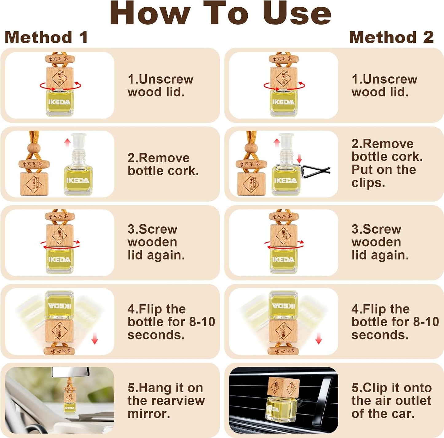 Ikeda Car Air Freshener, Hanging Essential Oil Diffuser For Automotive, 45+ days Long Lasting Fragrance, Includes: Dark Night and Coconut and New Car (10ml Pack of 3)