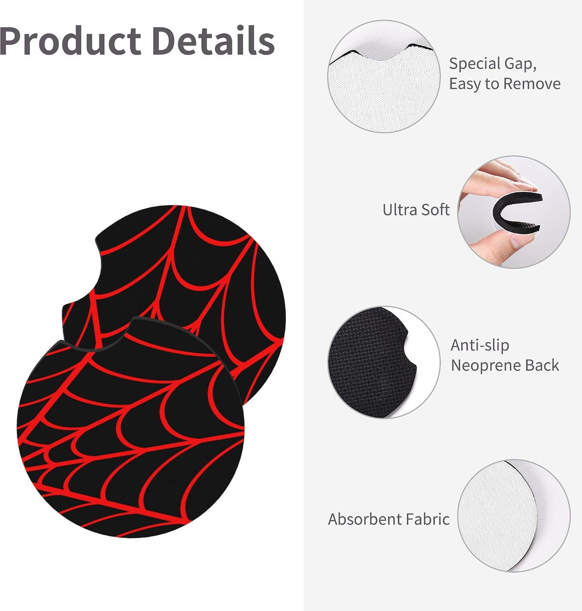 Black Spider Web Steering Wheel Cover 15 Inch + 2 Car Cup Coasters