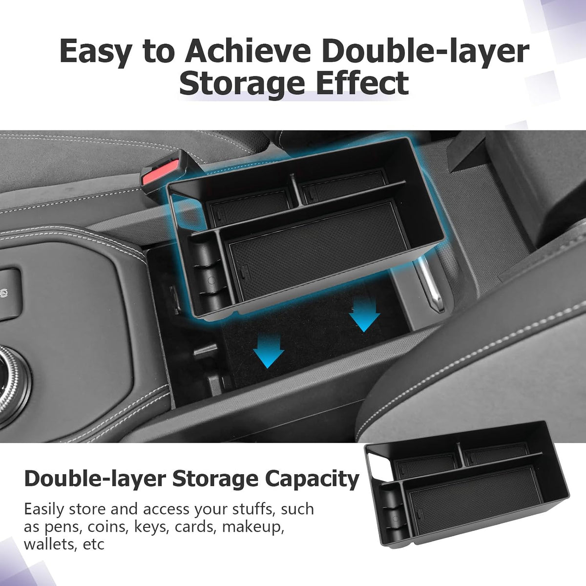 LUWU 2024 Mustang Mach E Center Console Organizer for 2021-2024 Ford Mustang Mach E Select/Premium/GT Accessories Armrest Console Storage Box Glove Organizer Tray ABS Material (Black)