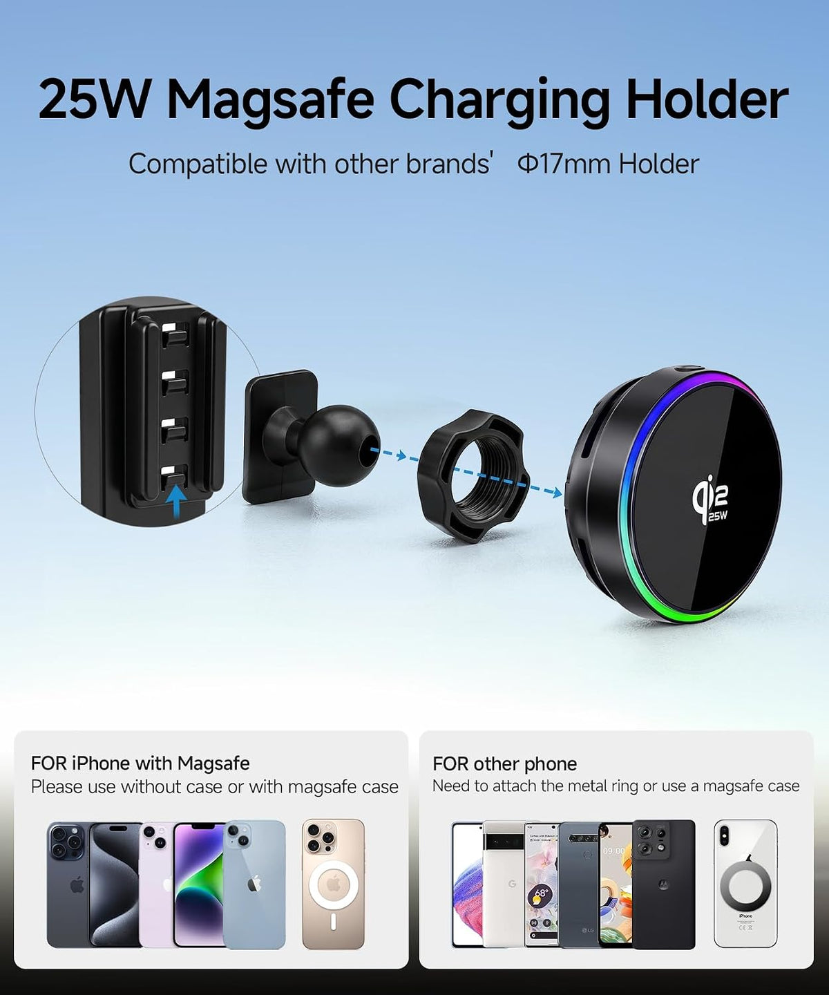 Qi2.2 25W Fast Wireless Charger Car Phone Mount for Jeep Renegade 2015-2023