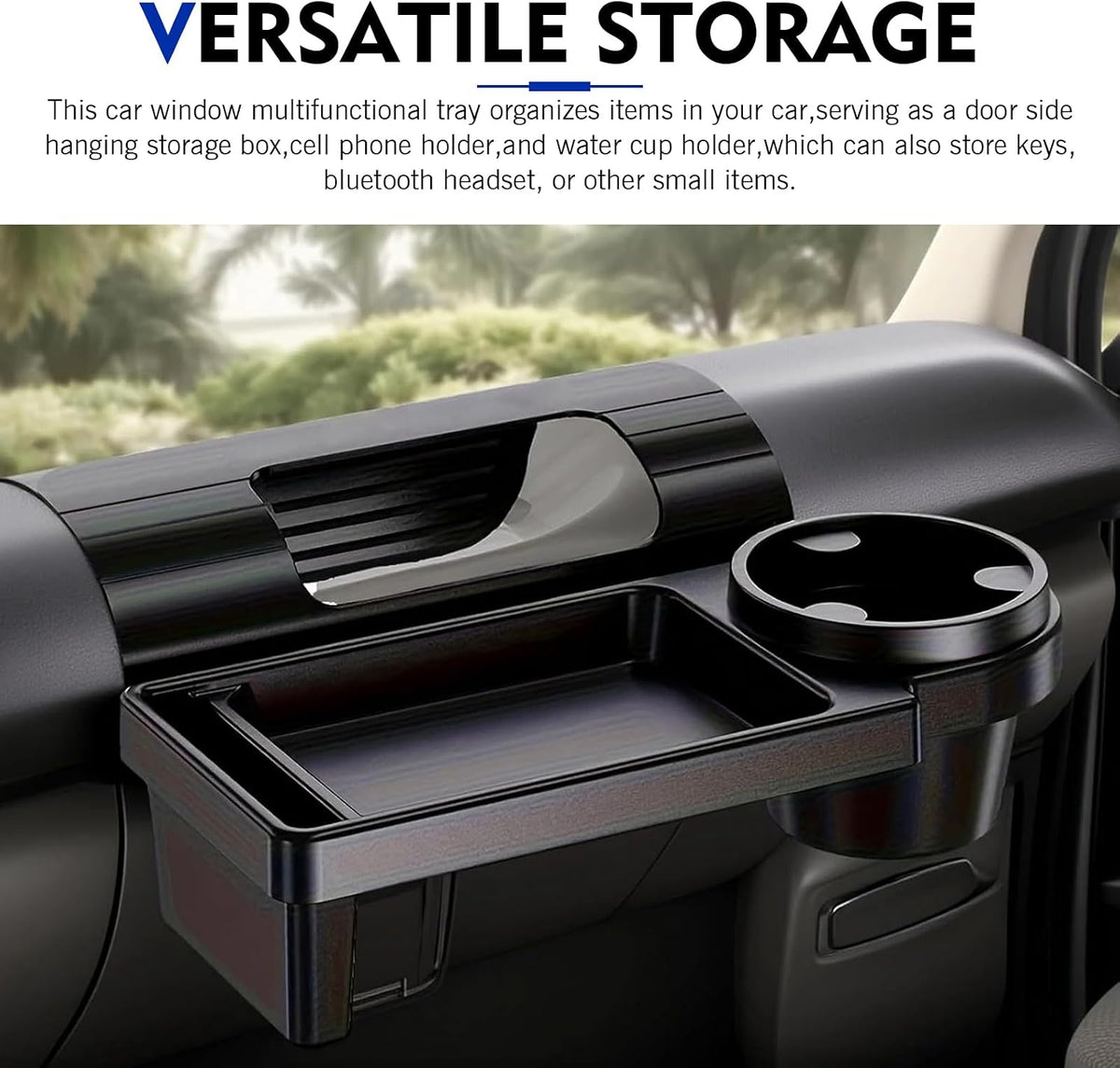 Car Door Window Organizer, Multi-functional Vehicle Storage Organizer Rack, ABS Insert Installation Cup Holder & Phone Stand, Universal for Most Cars, Trucks, SUVs (Black #A)