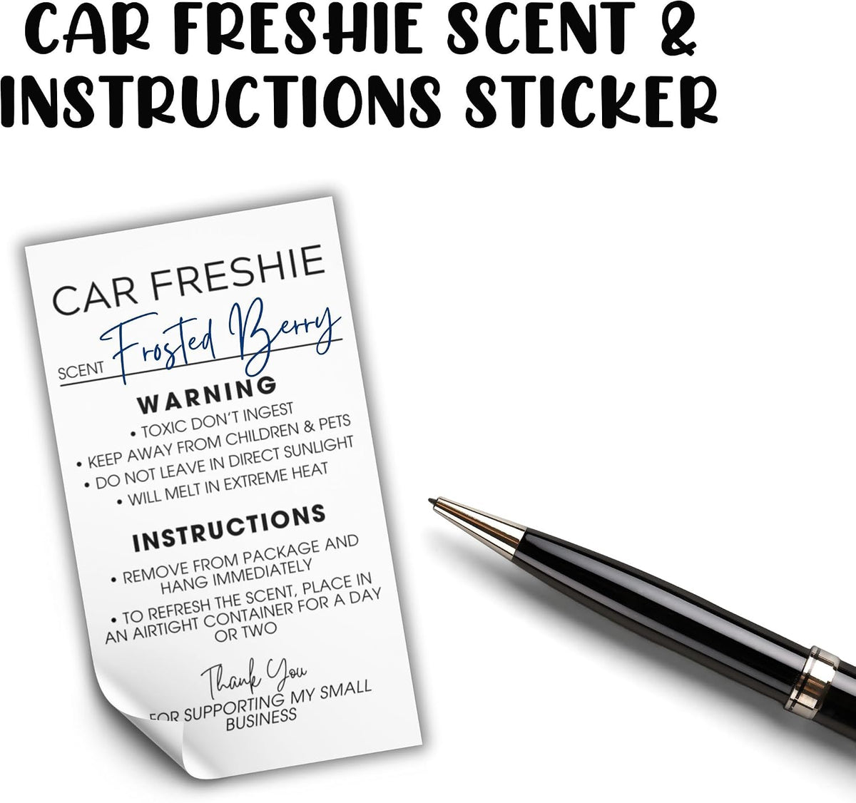Freshie Care Instructions and Warning Labels Stickers | 2x3.5” 250 pc Roll Car Air Freshener Cards Inserts for Holographic Bag Package Write in Scent