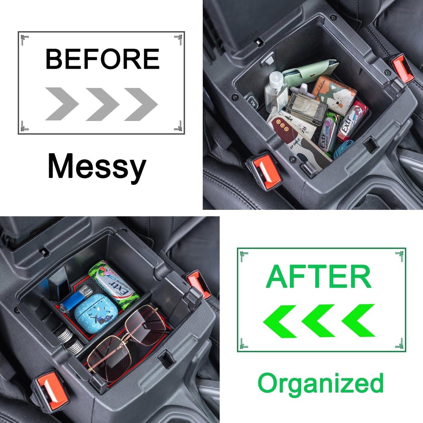 PIMCAR Center Console Organizer for Jeep Wrangler JL/JLU (2018-2026) & Gladiator JT (2020-2026) | Armrest Storage Tray | Interior Accessories (Not for JK/JKU) | Red Liner Trim