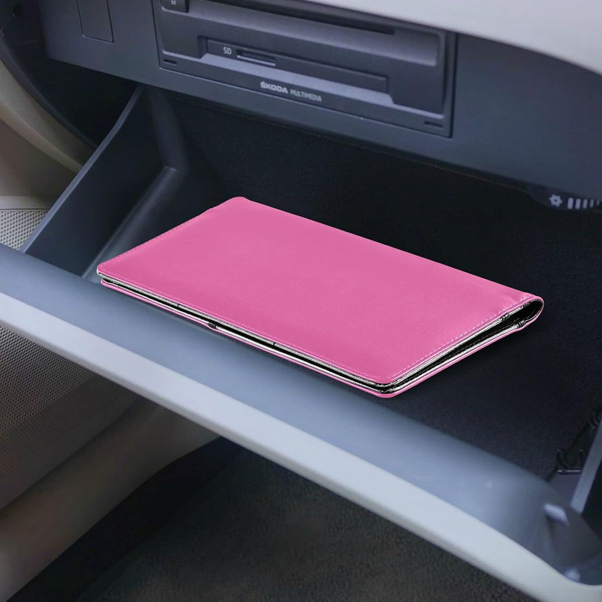 Custom Car Registration and Insurance Card Holder Personalized Leather Glove Box Organize Men Women Wallet Accessories Case for Cards, Essential Document Driver License Hot Pink