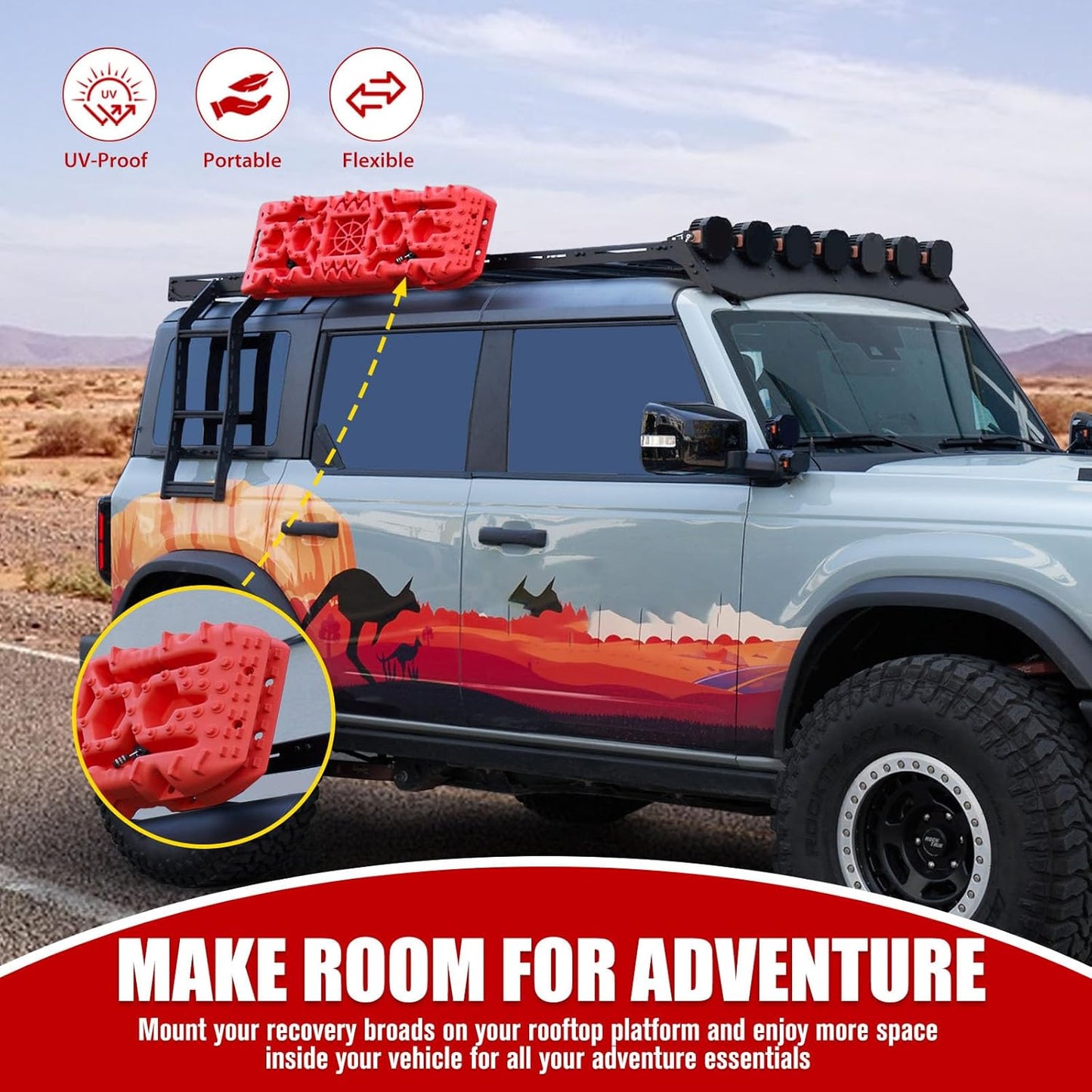 FieryRed Recovery Track Board Mounting Kit, Universal Traction Boards Mount Bracket, Side Mount for Roof Platform Rack with Lock for Overland Vehicle Roof Platform