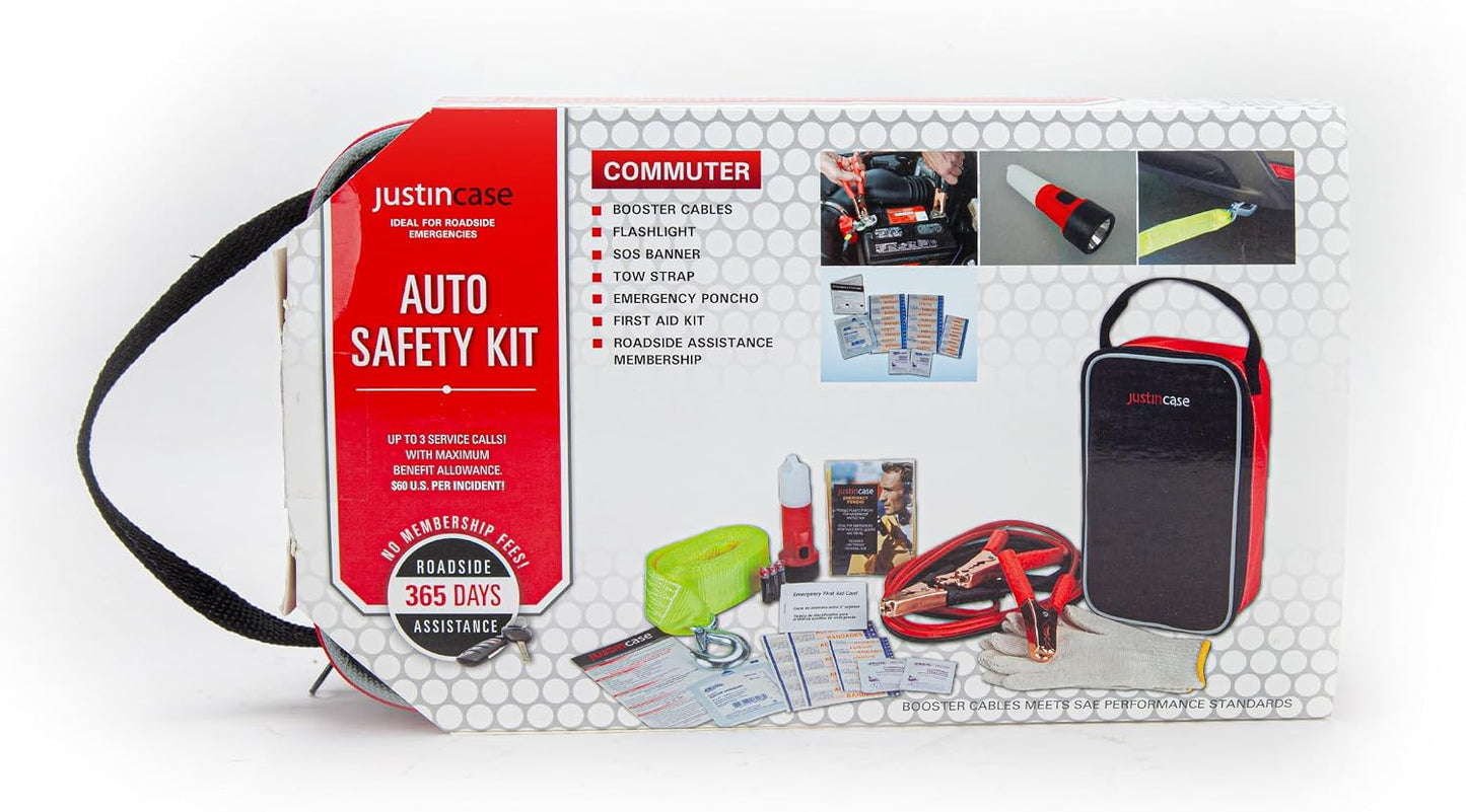 Justin Case Commuter Portable Roadside Emergency Car Kit with Heavy-Duty Jumper Cables & 365-Day Roadside Assistance