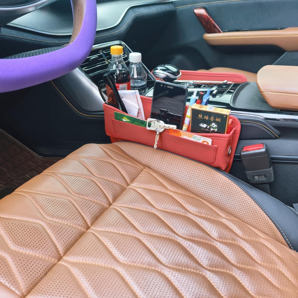 Seat Gap Organizer Car Seat Console Organizer Front Seat Side Storage Bag Center Console Side Pocket Car Seat Crevice Storage Seat Gap Filler Between Seat Storage Pouch（Red）