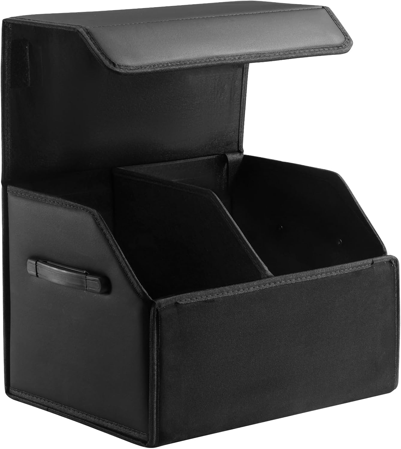Fyzeoty Car Trunk Organizer for SUV and Sedan, Black, 16.5 inches | Leather Storage Box, Magnetic Lid, Collapsible and Adjustable, Water‑Resistant & Dust‑Proof