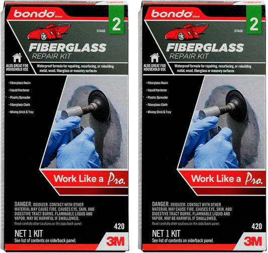 3M Bondo Fiberglass Resin Repair Kit, 00420, 0.45 Pint Each (Pack of 2) – All-in-One DIY Waterproof Multi-Surface Repair Solution for Automotive, Marine & Home Use