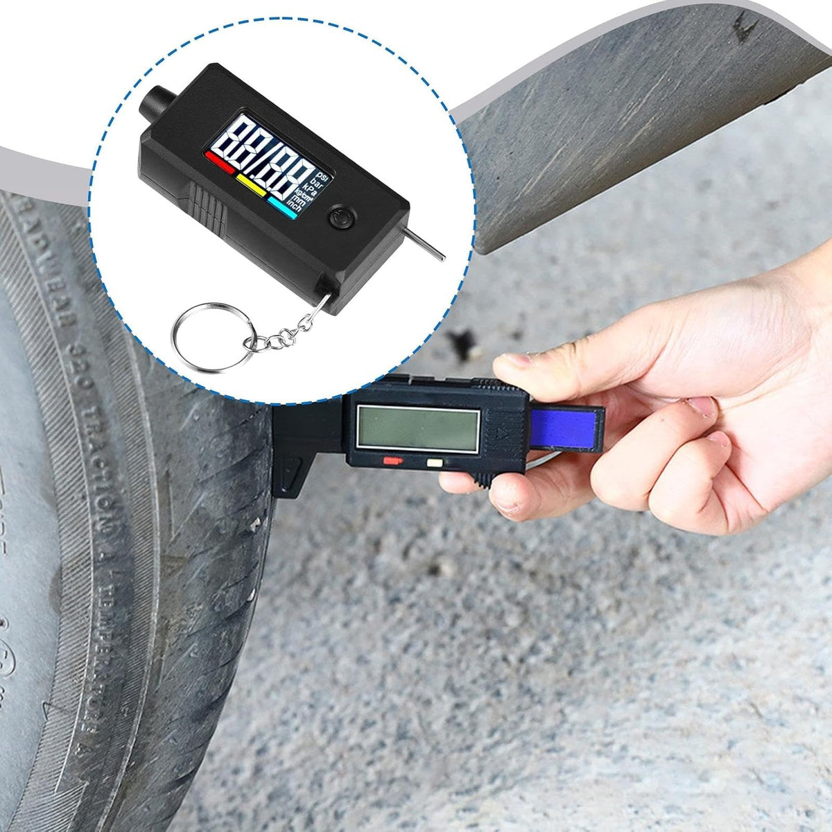 Digital Tire Pressure Gauge Reader and Tread Depth Checker Dual Function Accurate Backlit Display 0-150 PSI for Car Truck Motorcycle Bike