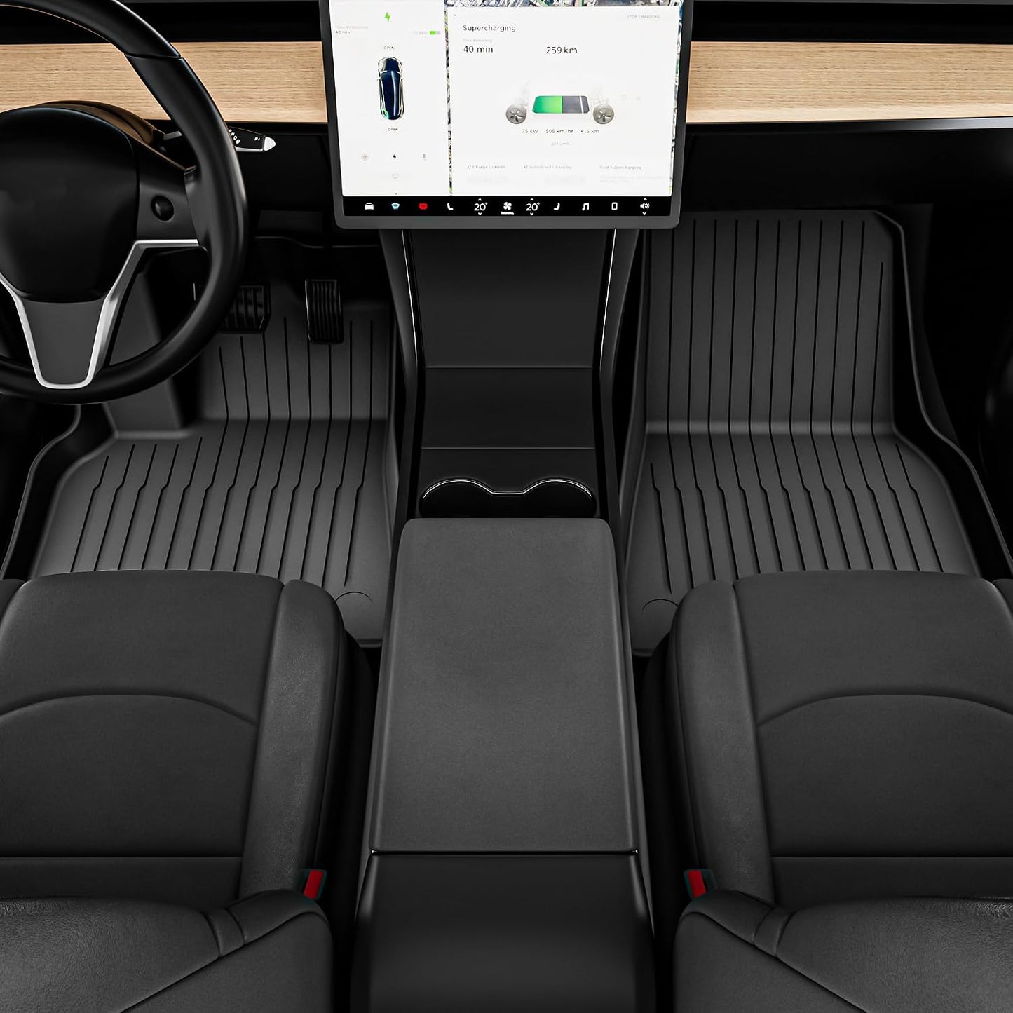 YITAMOTOR Floor Mats Fit for 2024 2025 2026 Tesla Model 3 Highland, 6PCS Full Cover Car Mats with Front/Rear/Cargo Liners, TPE All-Weather Custom Fit Anti-Slip Interior Accessories