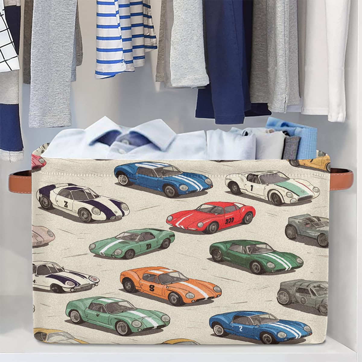 Race Cars Storage Baskets for Organizing, Fabric Collapsible Storage Bins Box Cool Decorative Toy Organizer Baskets for Closet Shelves Gift Basket 1 Pc