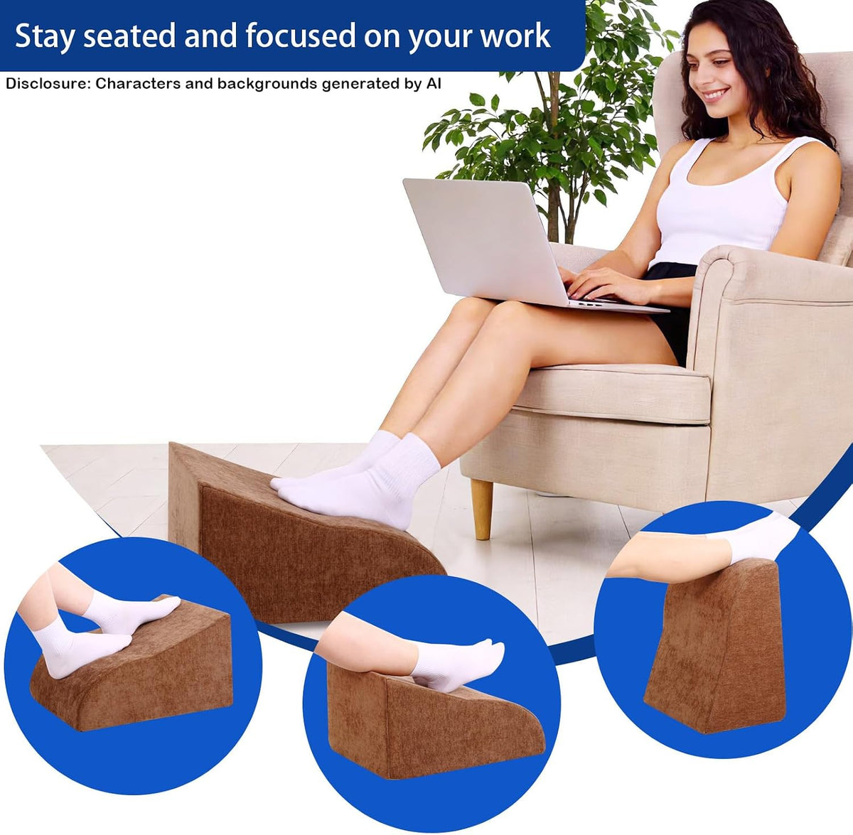 Foot Rest for Under Desk at Work, Ergonomic Under Desk Footrest with Washable Cover for Office, Home & Gaming Leg Elevation Pillow Brown