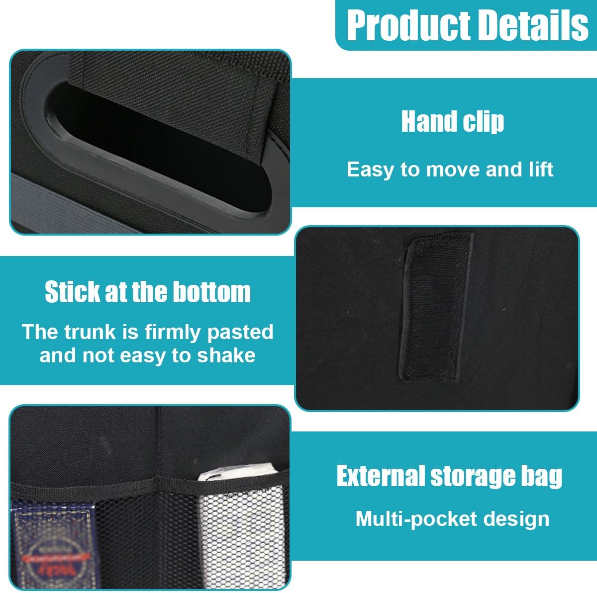 Car Trunk Organizer, Collapsible Multi-Compartment Auto Storage Box with 4 Pockets, Waterproof Oxford Fabric Car Trunk Container Accessories for Sedan SUV Truck (Black)