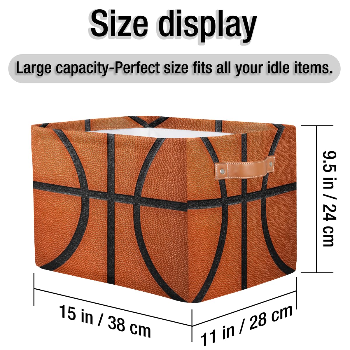 Basketball Texture Storage Baskets for Organizing, Fabric Collapsible Storage Bins Box Sport Pattern Decorative Toy Organizer Baskets for Closet Shelves Gift Basket 1 Pc