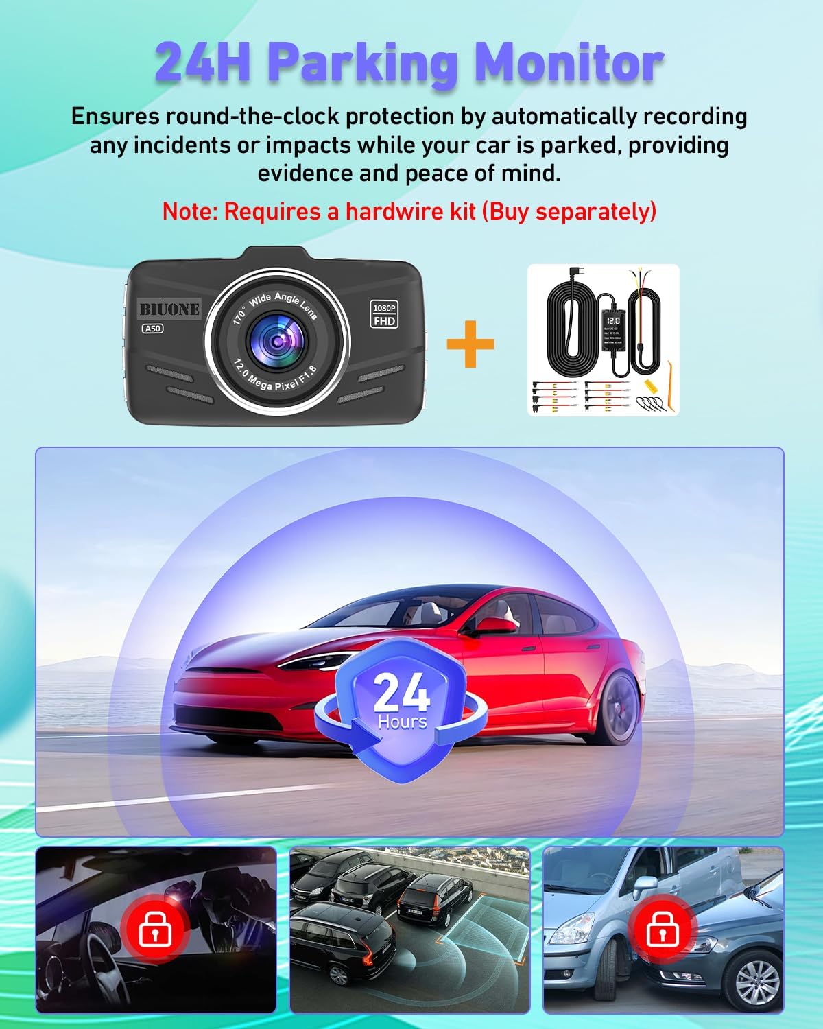 Dash Cam Front and Rear, 1080P Car Camera W/ 32GB Card